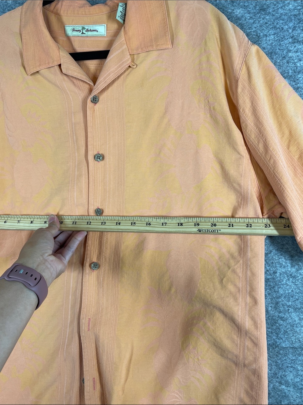 Tommy Bahama Silk Camp Shirt Peach Large Hawaiian Resort Vacation Casual - Picture 8 of 14